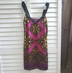 Hale Bob Y2K Hot Pink Velvet Beaded Damask Silk Slip Minidress XS